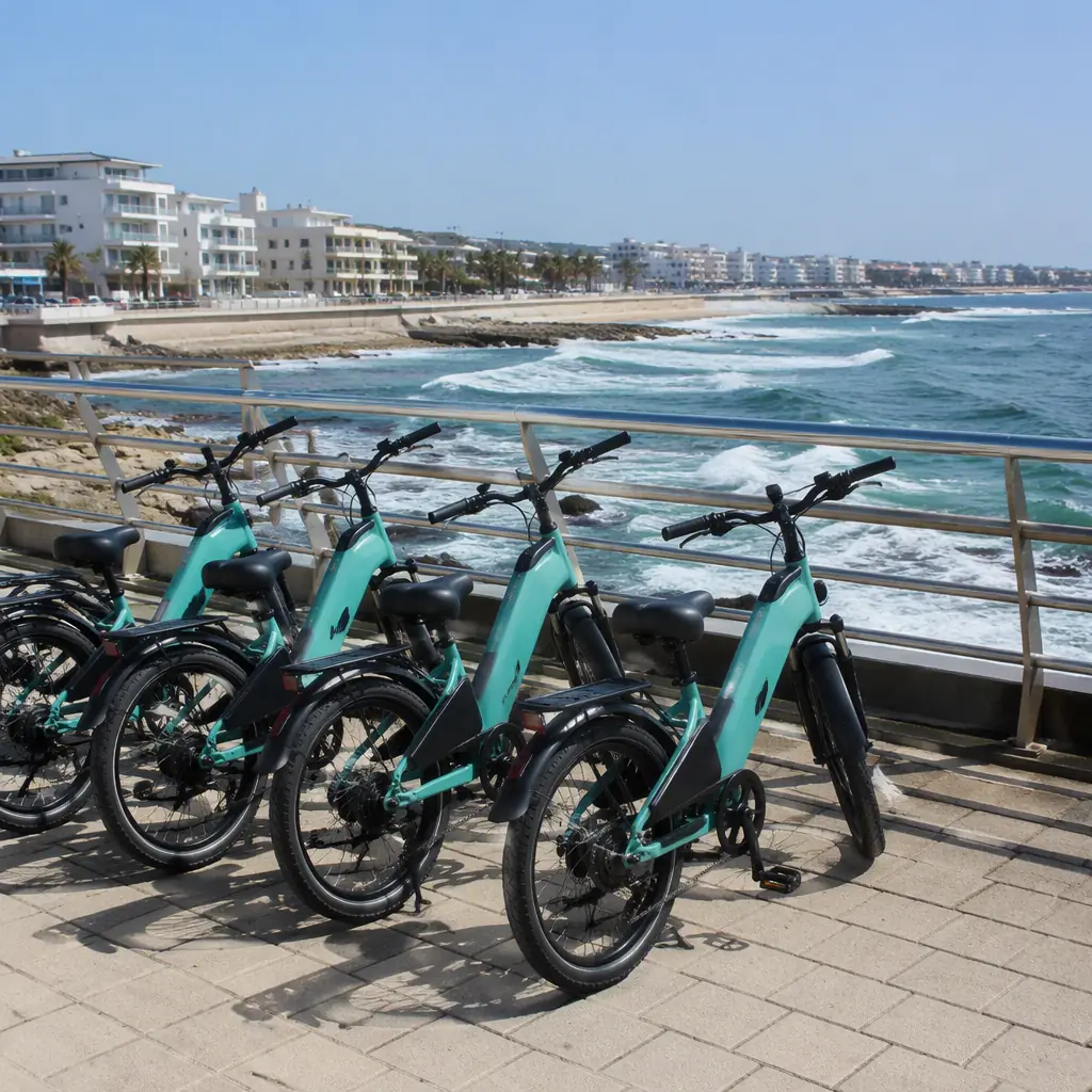 Tourism rental e-scooters at seaside