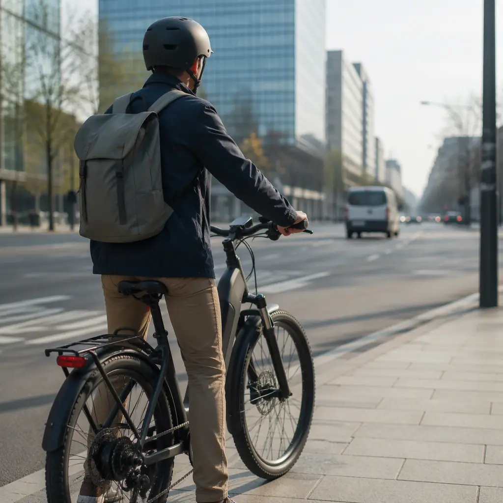 City commuter e-bike with integrated battery and step-through frame