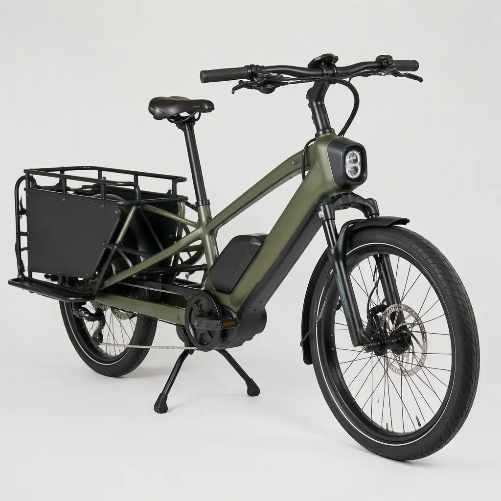 Long-tail cargo e-bike with rear rack