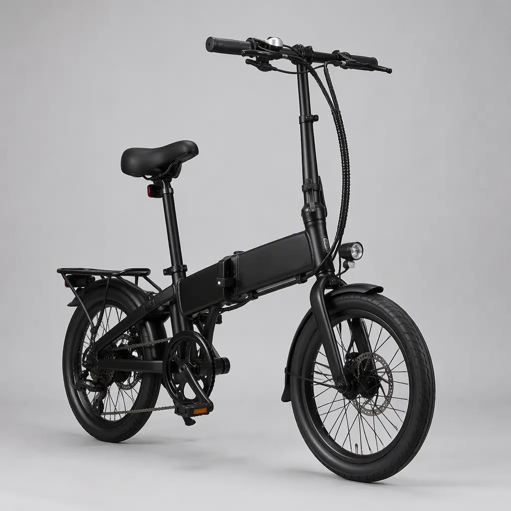 Folding electric bike compacted for storage