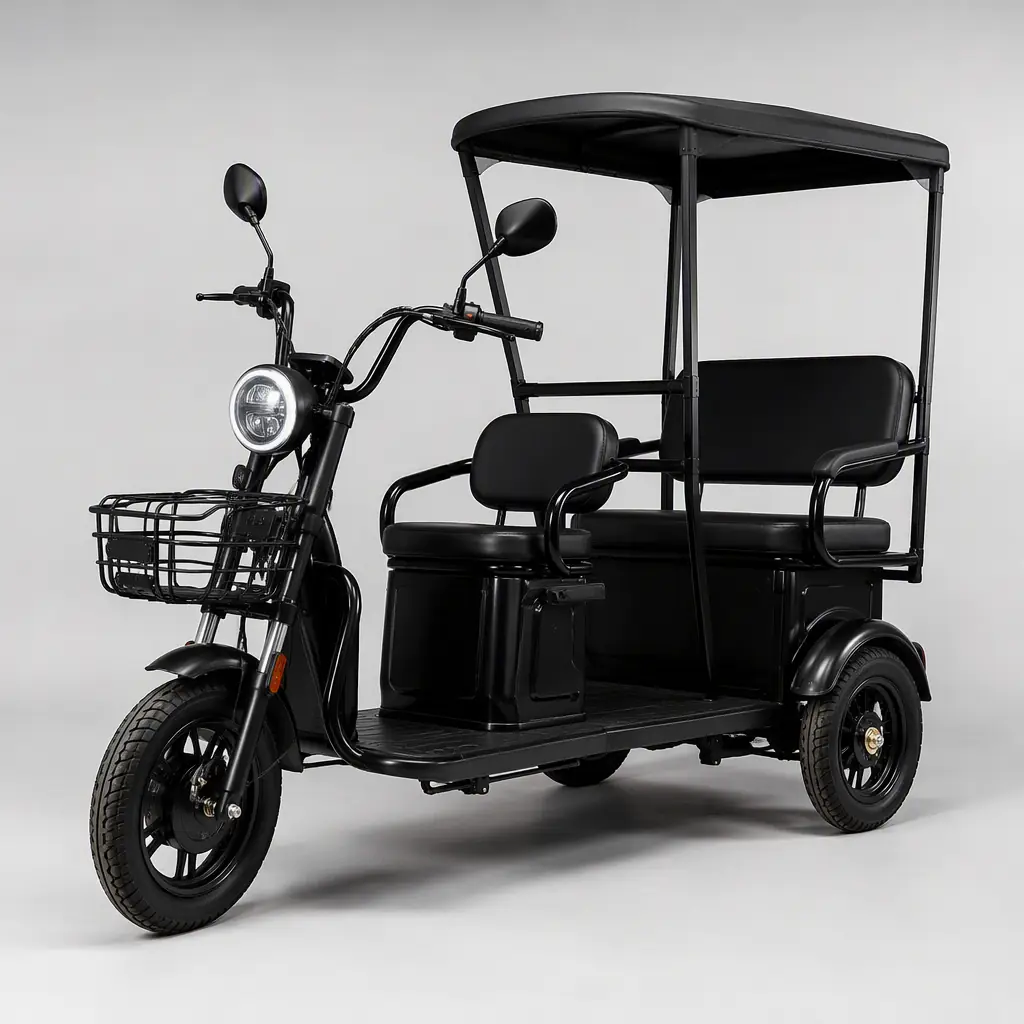 Passenger electric tricycle with covered cabin
